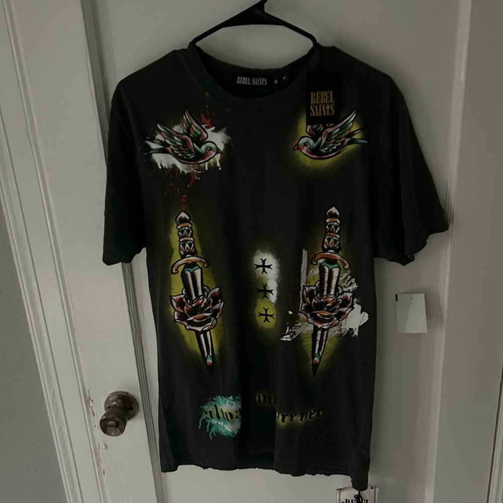 Black Short Sleeve Graphic Tee with Neon Accents